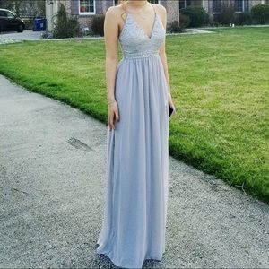 Grey lace bodice prom dress!!